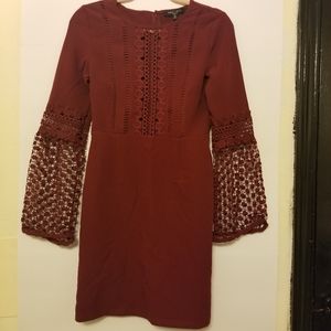Burgundy lace dress.